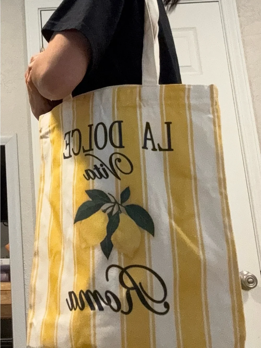 Brand New from Italy! La Dolce Vita Roma Yellow Stripe Zippered Tote Bag